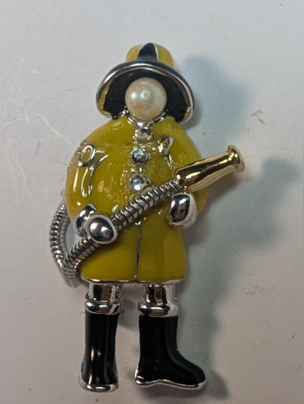 Wendy Gell Fireman Pin Yellow And Black Enamel On Silver